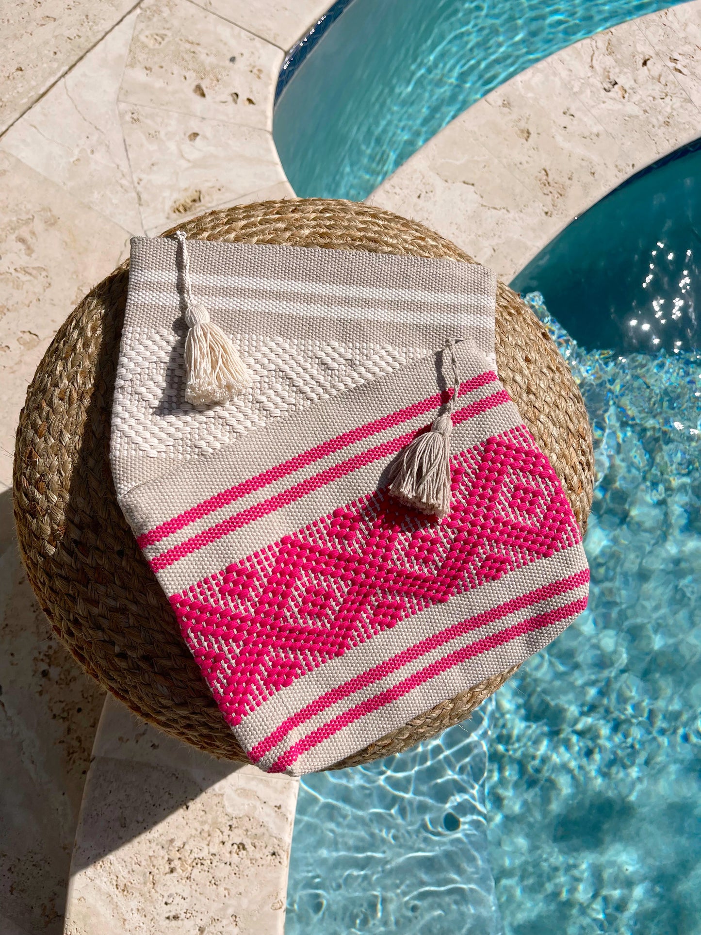 Large Woven Zipper Pouch | Pink