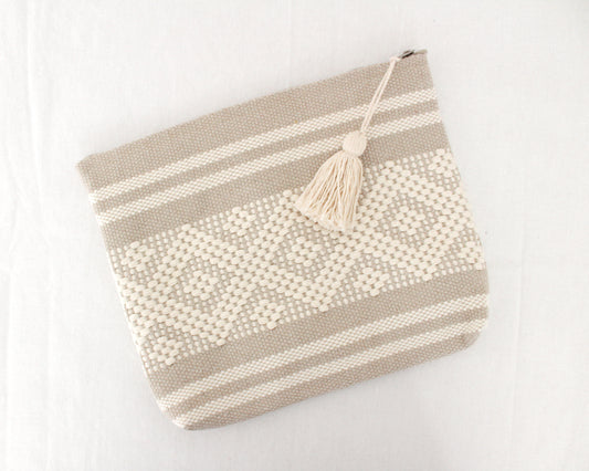 Large Woven Zipper Pouch | Cream